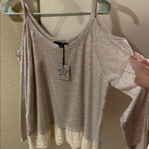 Women's Beige Cold Shoulder Top